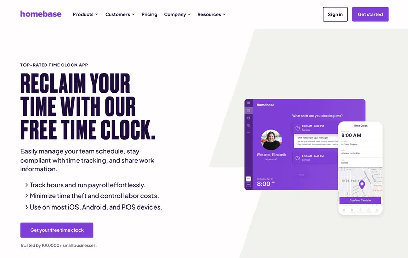 Homebase free time clock app homepage