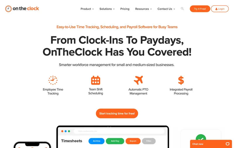 OnTheClock time tracking software homepage